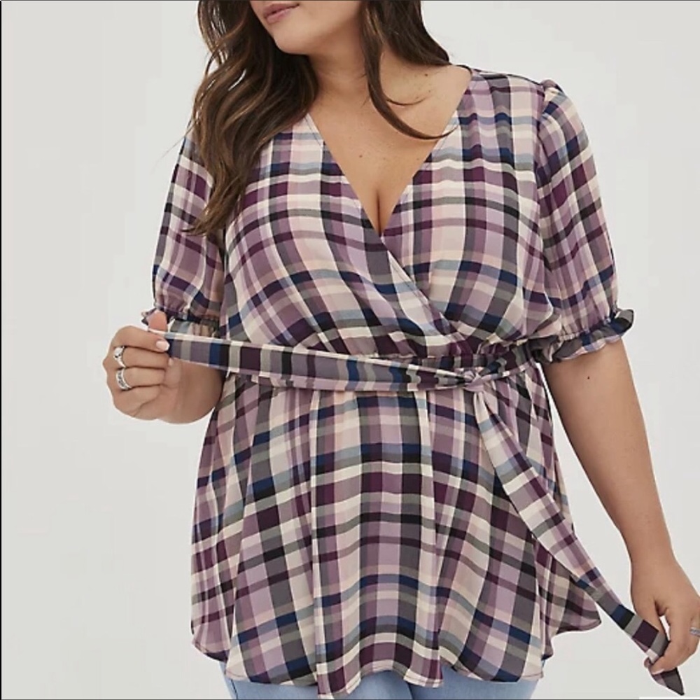 NWT Torrid Surplice Georgette blouse purple plaid